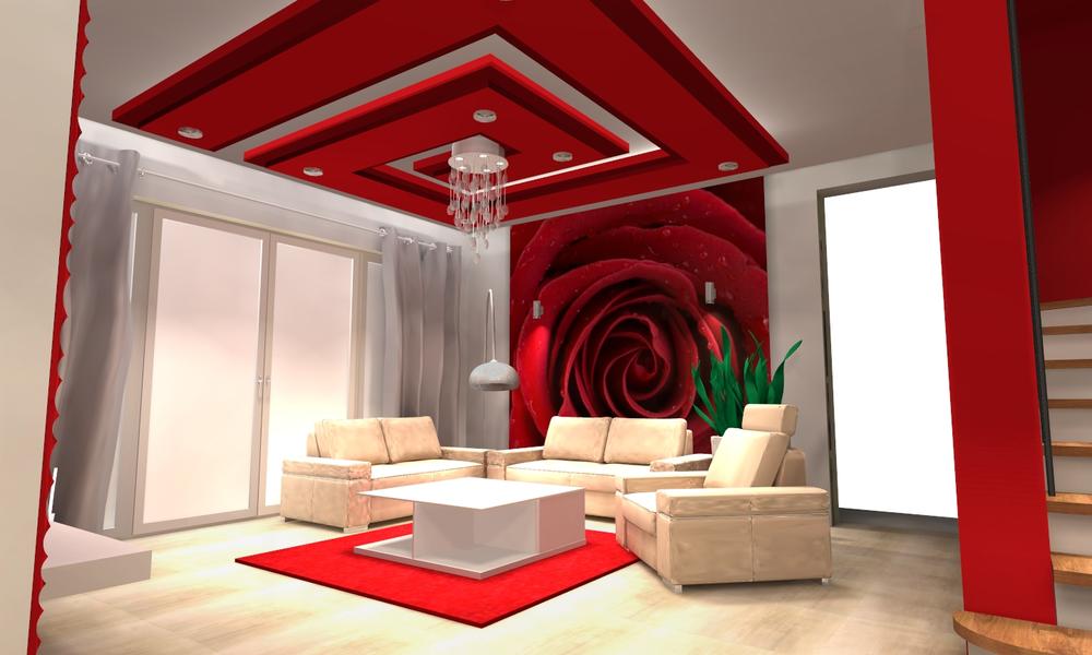 Salon - projekt sufitu podwieszanego